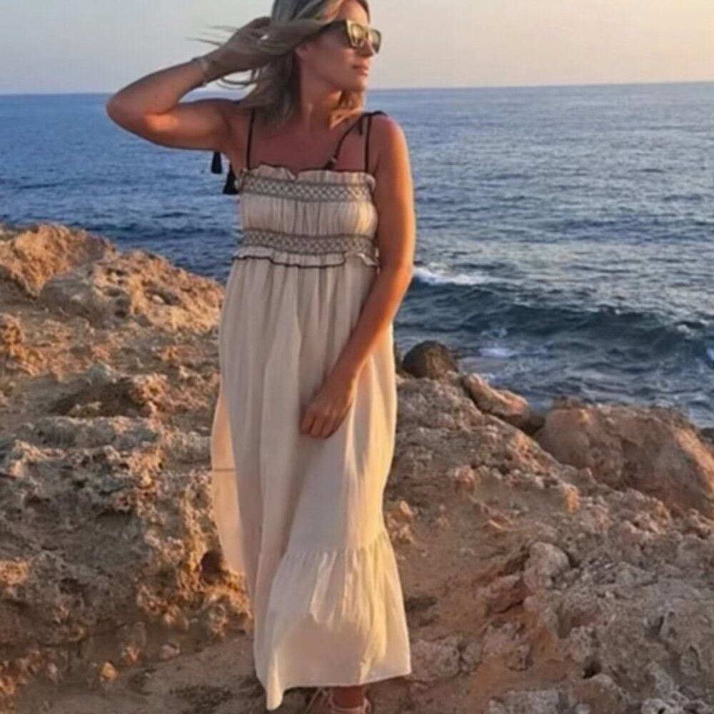 The Good Journey Mara Spaghetti Strap Folk Dress